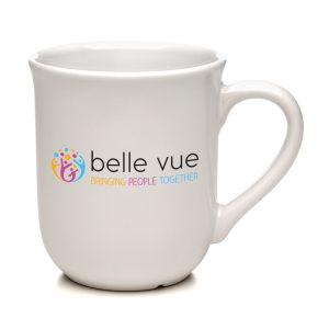A favourite when it comes to promotional mugs, this white bell shaped 9 oz. (255ml) beauty offers a generous print area for your logo or brand message.