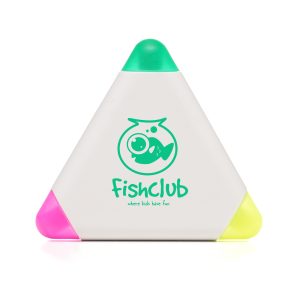 Triangular highlighter made with a recycled ABS plastic shell, along with a recycled PP nib and base for smooth, reliable marking. Features three bold colours and a pre-printed recycled message. (Pink, Green , Yellow )