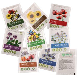 Handy sized seed packet that can be personalised with a full colour label. Select from eight popular seed varieties: Sunflower, Cornflower, Poppy, Wildflower, Butterfly & Bee mixture, Forget me not, Foraged foods and Kitchen Herbs. Growing instructions included.