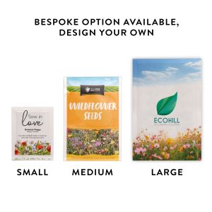 A bespoke option of a best-selling seed packet that can be customised with a vibrant full colour design to both sides. Hundreds of seed varieties available. This small made-to-order packet can be designed up to 62.09 x 79mm to the front and back of the packet – perfect for larger designs and messages!