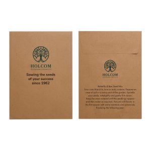 89 x 124mm natural Kraft paper pocket envelope with a generous full colour print area for your brand. Each envelope contains a standard inner pack of seeds with a wide variety to choose from.