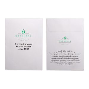 80gsm white 89 x 124mm paper pocket envelope with a generous full colour print area for your brand. Each envelope contains a standard inner pack of seeds with a wide variety to choose from.