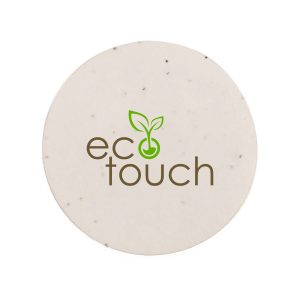 A round 85mm diameter seed paper coaster weighing approximately 140gsm. Manufactured with natural, biodegradable cotton fibres with embedded wildflower seeds. Designed to naturally break down over time when disposed of appropriately, adding a nature inspired finish. Printed full colour.