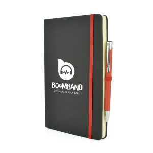 2-in-1 A5 black PU soft finish notebook with a matching Mole Mate Pen. (QS0765 & TPC982001)