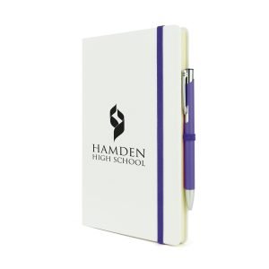 2-in-1 A5 white PU soft finish notebook with a matching Mole Mate Pen. (QS0865 & TPC982001)