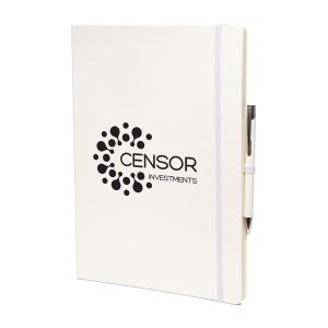 2-in-1 A4 white Mole Notebook with a matching Mole Mate Ball Pen, sourced to perfectly colour coordinate. (QS2864 + TPC982001)
