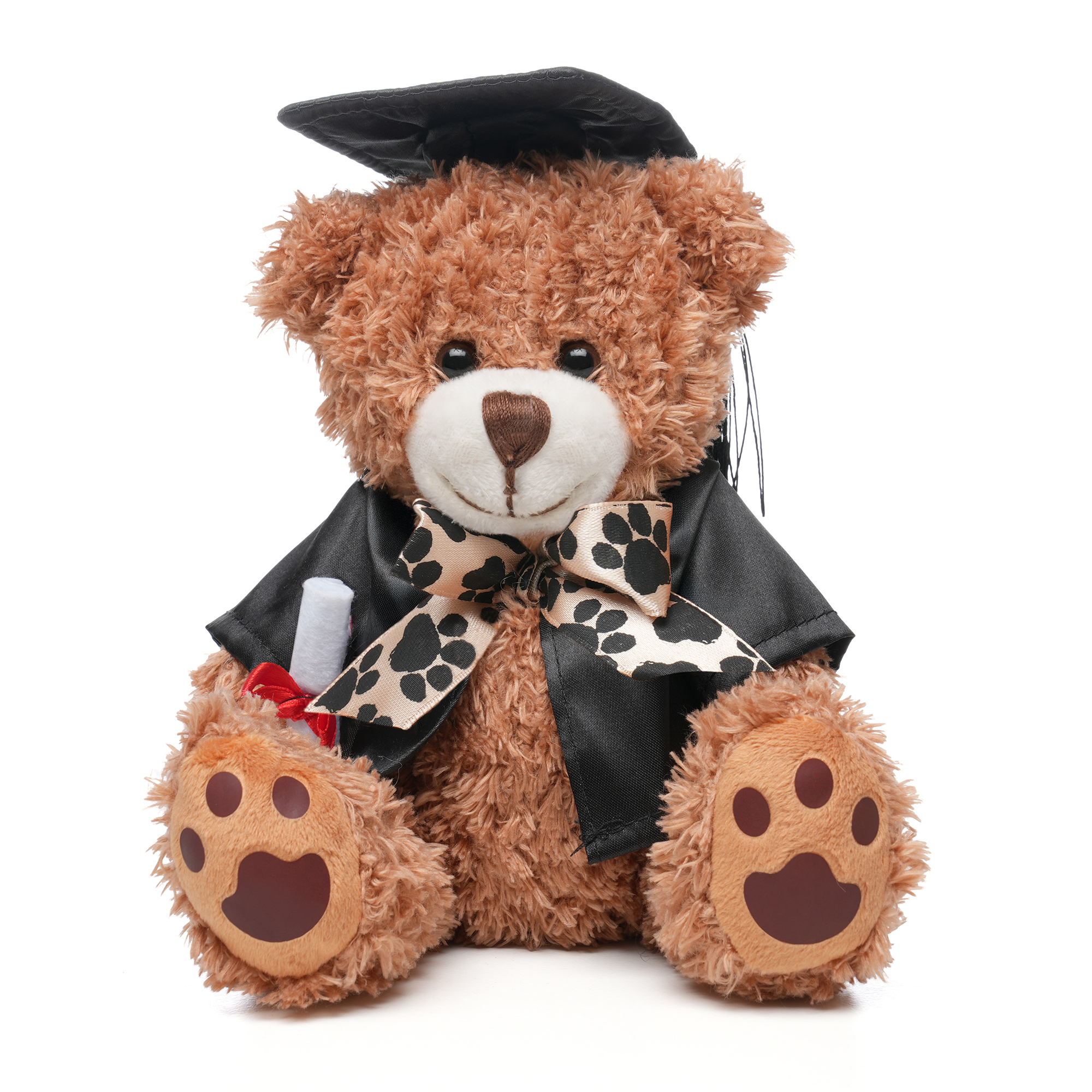 Crafted with soft polyester fabric and filled with cotton, this 18cm teddy bear features embroidered nose and mouth, PP plastic eyes, and a charming ribbon neck tie for a touch of elegance. The graduation edition comes dressed in a classic gown, holding a scroll and wearing a graduation cap, making it a perfect commemorative keepsake.