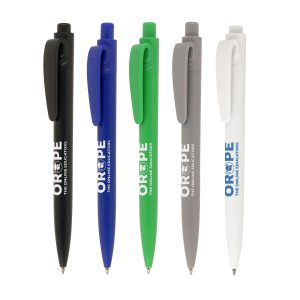 A push action ball pen crafted from repurposed shell waste and recycled ABS. For each pen sold, a 5p donation will be made to Seashell Trust to support the learning of children and young adults with complex needs. Recycled symbol pre-printed to the back of the pen.