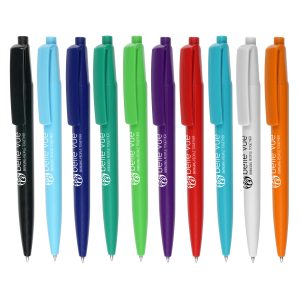 Push action ball pen made from recycled PET with black ink refill. Made in Italy.