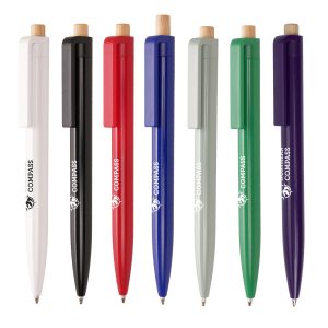 Give your writing experience a lift with the glossy push action ball pen, artfully crafted using recycled ABS for the barrel and clip, and accented with a bamboo pusher. Available in a selection of glossy colours.