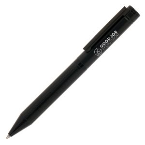 This premium pen featuring a sleek, all-black design with a distinctive track patterned barrel is a quality twist action ball pen of elegance and functionality. The sophisticated, matte black finish gives it a refined, modern aesthetic. Chrome undercoat for mirror chrome engraving to the top section.