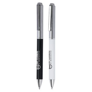 A sleek, high-quality ball pen with a glossy barrel and chrome metal trim with durable hinged clip. A bold addition to any premium collection.
