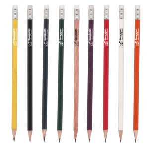 Crafted in the UK, this high-quality pencil features a graphite and clay core encased in Weymouth pine wood, with a durable synthetic rubber eraser tip encased in an aluminium ferrule. Smooth, reliable, and perfect for everyday writing or drawing! Available in a range of colours to suit your branding.