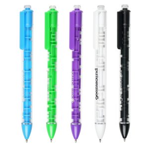 Fun and functional ball pen with built-in maze game and steel balls, supplied in a natural card window pen sleeve.