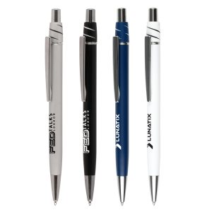 Aluminium push action ball pen featuring a 360 degree spinner on top to aid concentration and reduce anxiety. This pen is not only practical but also soothing for moments of stress.