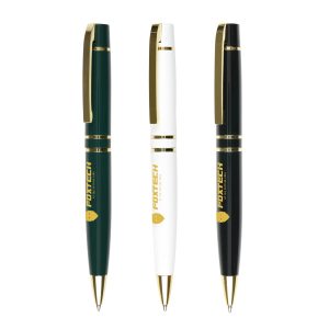 A robust yet elegant ball pen with a sublime twist action mechanism. The smooth gloss barrel and gold trim complete the high-end feel. Undercoated gold for a gold engrave finish.