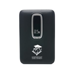 3-in-1 Magnetic wireless power bank for Qi-enabled phones, earbuds and Apple Watches, also comes with adhesive metal ring (for non-magnetic, phones that charge wirelessly). 20W fast charge with extra-large capacity - 10000mAh Lithium battery. Comes with digital display with fold out stand. Made from ABS and features a USB-C in/output and USB-A output port. Includes built-in wrap-around 24cm USB-C to USB-C charging cable, plus an extra USB-C to USB-C cable.
