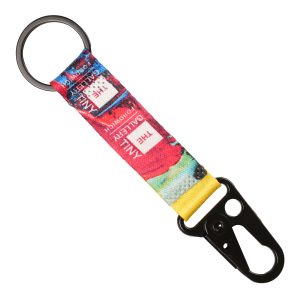 RPET lanyard keyring with full colour dye sublimation to both sides (same design), comes with black carabiner clip and black split ring.