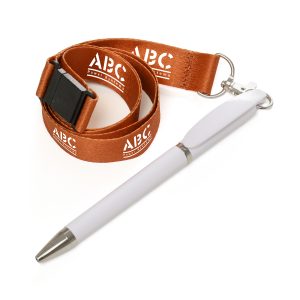 RPET lanyard full colour dye sublimation to both sides (same design), comes with ball pen attachment for conferences, events, or everyday use where quick note-taking is needed.