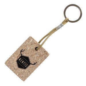 Rectangle keyring made from agricultural waste composite (rice husk and wheat straw with natural binders). Includes cotton cord and spring steel split ring.