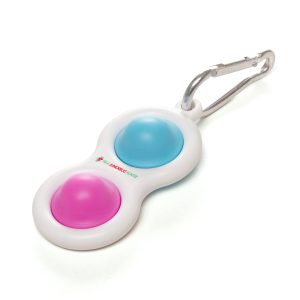 PU plastic fidget popper with carabiner clip attachment, the perfect promotional giveaway for keeping stress relief at hand while on the go. For each fidget popper sold, a 5p donation will be made to Seashell Trust to support the learning of children and young adults with complex needs