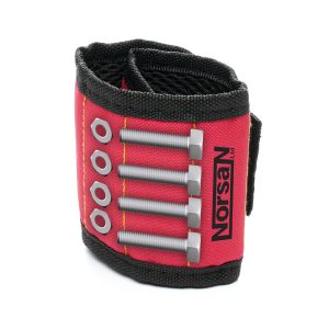 Adjustable polyester wristband with hook & loop fastening and powerful magnets to hold screws, nuts and bolts.