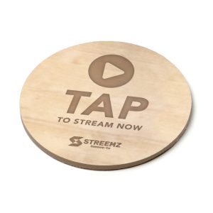 Round shape coaster made from basswood with a durable finish, featuring an embedded NFC chip. Instantly share links, contact details, or digital content with just a tap on any compatible device.