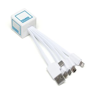 Stay powered up anywhere with this versatile 6-in-1 multi charger. Designed with a bespoke PVC hub (up to 4 colours included), it offers a fun, branded way to keep your devices connected. The multi-charging cable features USB-A input with a range of outputs - USB-C, Micro USB, Mini USB, and Lightning, making it compatible with most modern smartphones, tablets, accessories, and small devices. With six connectors in total, you’ll always have the right cable to hand for charging or syncing. Cables are supplied in white as standard, with your custom PVC design prominently displayed for maximum brand visibility. A practical, durable and eye-catching promotional tech gift, perfect for events, exhibitions, staff use, and giveaways.